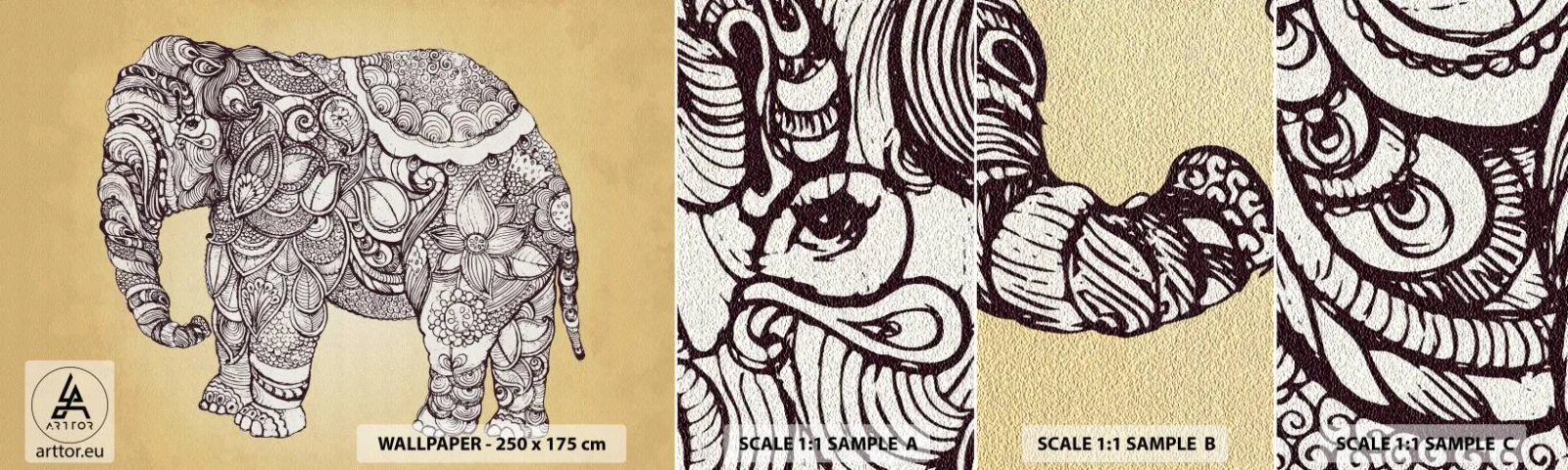 Fototapetenmuster Standard Eco - Elefant verhüllte sich - Elefant, indisch, Tier - 100x30 cm