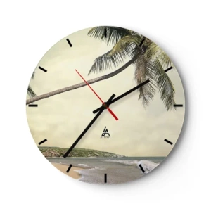 Wanduhr - Glasuhr - Palmen vor der Kulisse eines tropischen Strandes - 30x30cm - Tropischer Traum - Moderne Wanddekoration für Wohnzimmer, Küche und Schlafzimmer ARTTOR