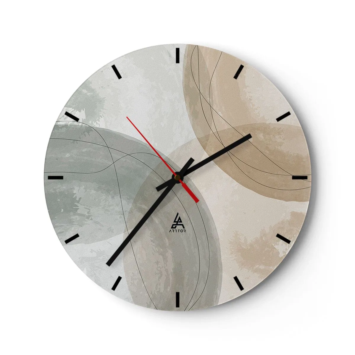 Wanduhr - Glasuhr - Abstrakte, sich durchdringende Formen in Beigetönen - 30x30cm - Welten durchdringen - Moderne Wanddekoration für Wohnzimmer, Küche und Schlafzimmer ARTTOR