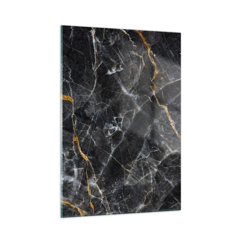 Glasbild - Bild auf glas - Schwarz-goldenes Marmormuster mit weißen Adern - 50x70cm - Das Innenleben des Steins - Moderne Wanddekoration für Wohnzimmer und Schlafzimmer ARTTOR