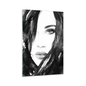 Glasbild - Bild auf glas - Porträt einer Frau in Schwarz-Weiß-Aquarell - 70x100cm - Porträt einer Dame in Schwarzweiß - Moderne Wanddekoration für Wohnzimmer und Schlafzimmer ARTTOR