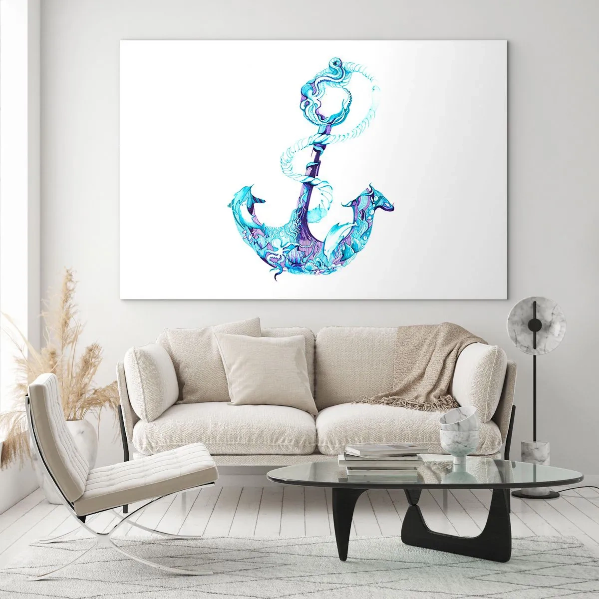 Glasbild - Bild auf glas - Anker mit nautischen Motiven im künstlerischen Stil - 120x80cm - Der Vertraute der Geheimnisse des Meeres - Moderne Wanddekoration für Wohnzimmer und Schlafzimmer ARTTOR