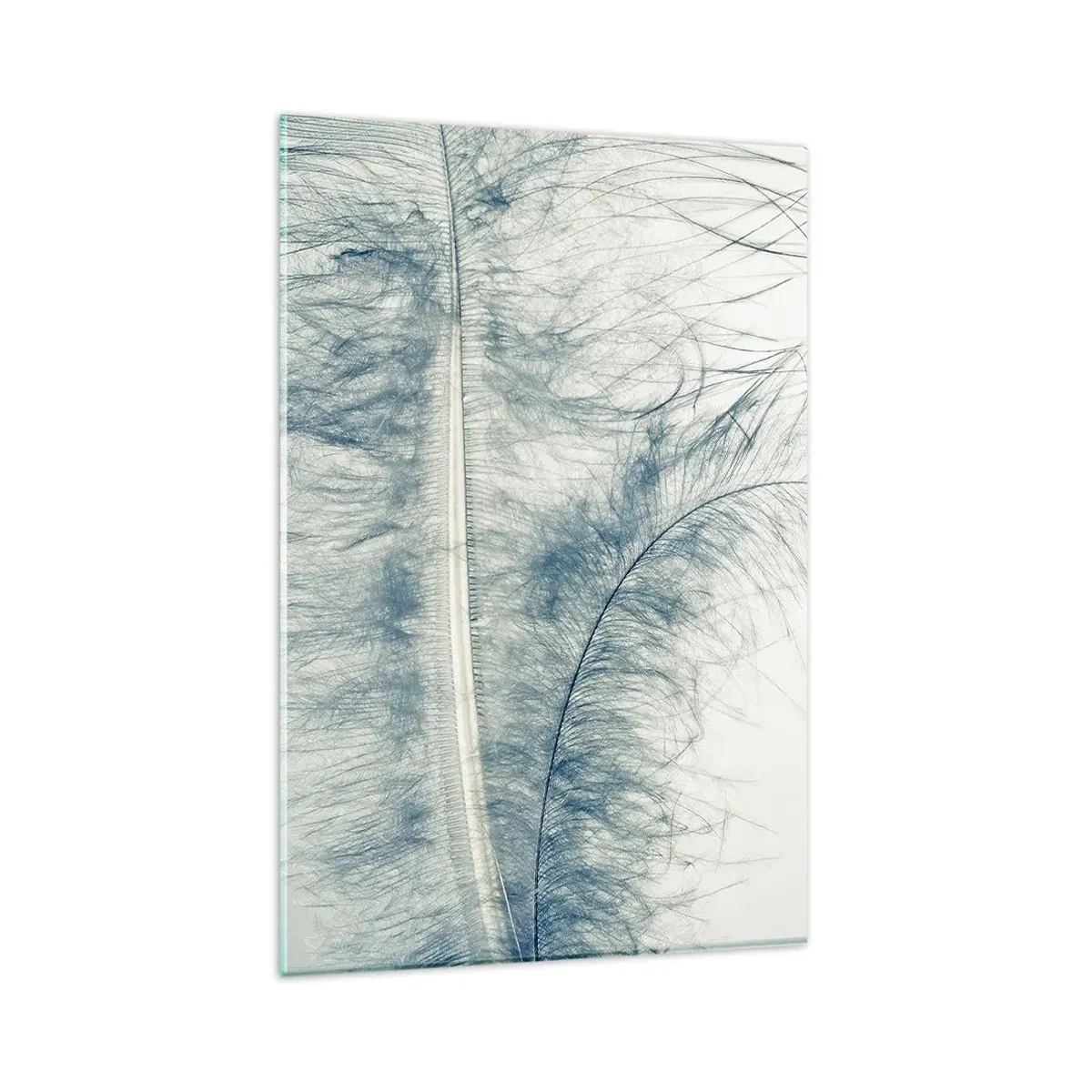 Glasbild - Bild auf glas - Eine zarte Feder in Pastelltönen auf hellem Untergrund - 80x120cm - Flüstern der Natur - Moderne Wanddekoration für Wohnzimmer und Schlafzimmer ARTTOR