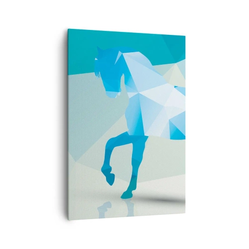 Bild auf Leinwand - Leinwandbild - Geometrische Silhouette eines Pferdes in Blautönen - 70x100cm - Geometrisches Pferd in Türkis - Moderne Wanddekoration für Wohnzimmer und Schlafzimmer ARTTOR