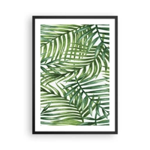 Poster in einem schwarzem Rahmen - Palmen in einem minimalistischen botanischen Muster - 50x70cm - Unter dem grünen Baldachin - Moderne Wanddekoration für Wohnzimmer und Schlafzimmer ARTTOR
