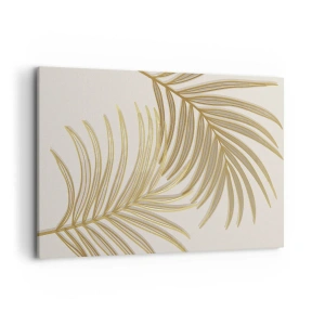 Bild auf Leinwand - Leinwandbild - Goldene Palmblätter auf hellem Hintergrund im minimalistischen Stil - 120x80cm - Goldene Palme! - Moderne Wanddekoration für Wohnzimmer und Schlafzimmer ARTTOR