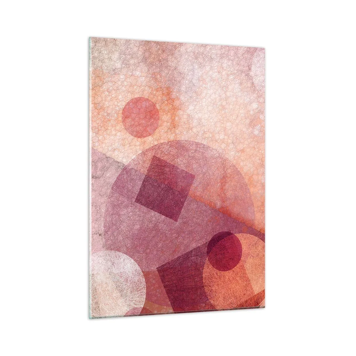 Glasbild - Bild auf glas - Abstrakte geometrische Komposition in Rosa- und Orangetönen - 50x70cm - Geometrische Transformationen in Pink - Moderne Wanddekoration für Wohnzimmer und Schlafzimmer ARTTOR