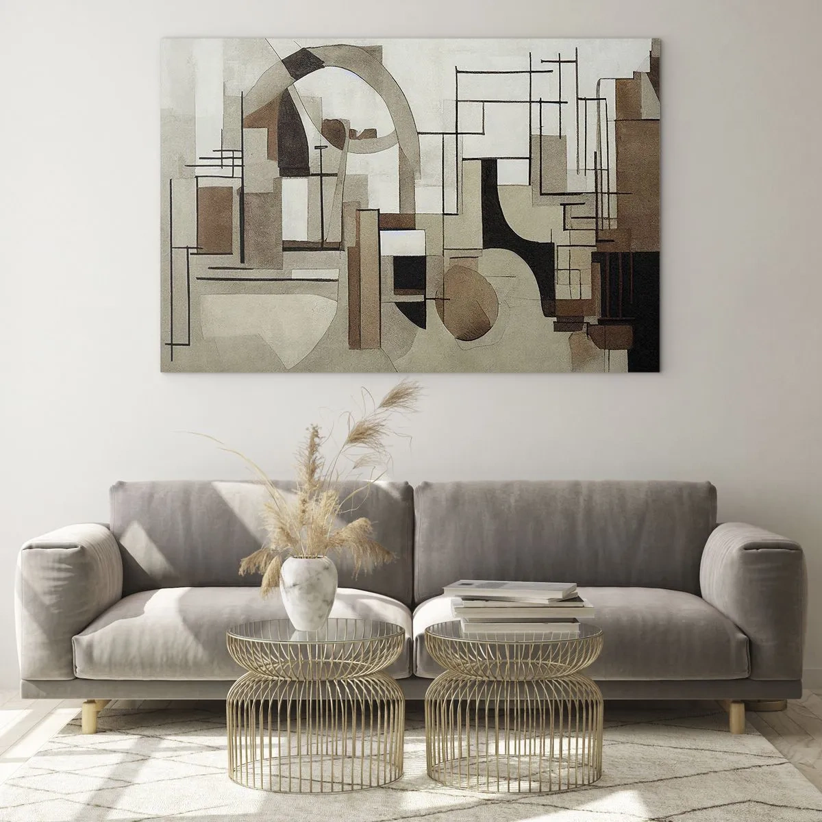 Glasbild - Bild auf glas - Geometrische Landschaft in Braun- und Beigetönen - 120x80cm - Stadtbild 2.0 - Moderne Wanddekoration für Wohnzimmer und Schlafzimmer ARTTOR