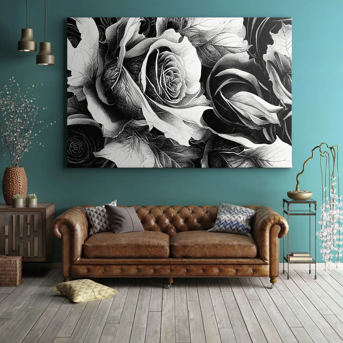 Bild auf Leinwand - Leinwandbild - Schwarze und weiße Rosen in einer eleganten Komposition - 120x80cm - Immer Königin - Moderne Wanddekoration für Wohnzimmer und Schlafzimmer ARTTOR