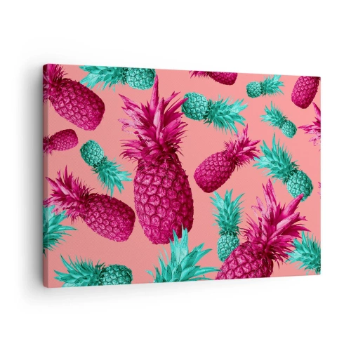 Bild auf Leinwand - Leinwandbild - Exotische Ananas in Pink und Türkis - 70x50cm - Freiheit ist süß - Moderne Wanddekoration für Wohnzimmer und Schlafzimmer ARTTOR