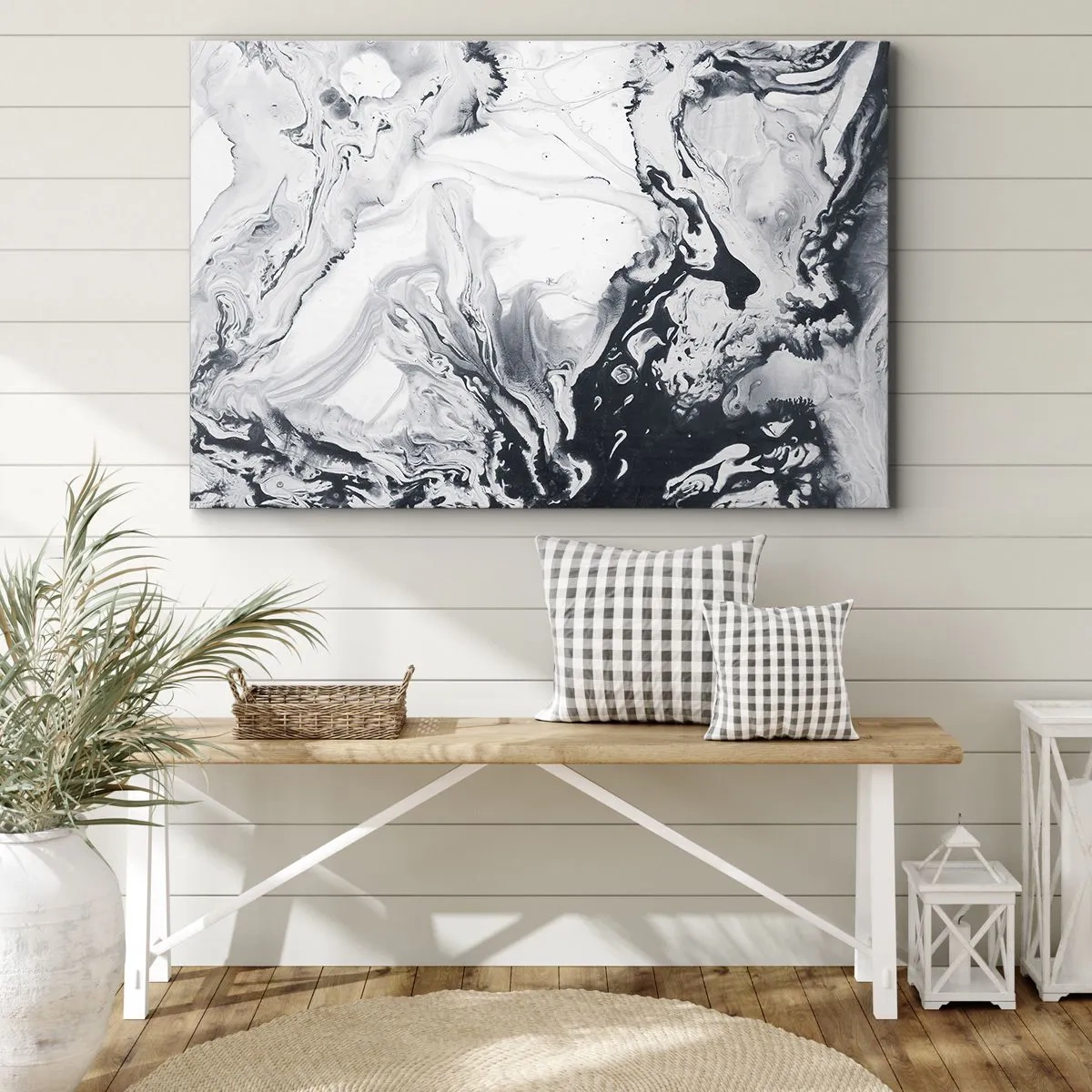 Bild auf Leinwand - Leinwandbild - Monochromes abstraktes Muster mit Marmoreffekt - 70x50cm - Das Innere der Erde - Moderne Wanddekoration für Wohnzimmer und Schlafzimmer ARTTOR