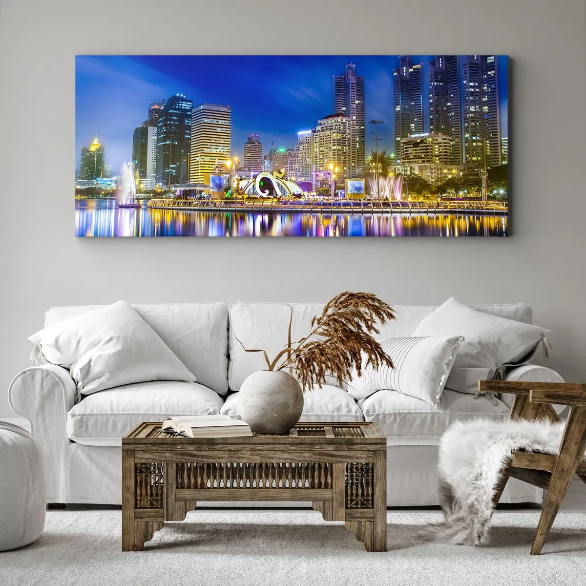 Bild auf Leinwand - Leinwandbild - Metropolis bei Regenbogennacht - 90x30 cm