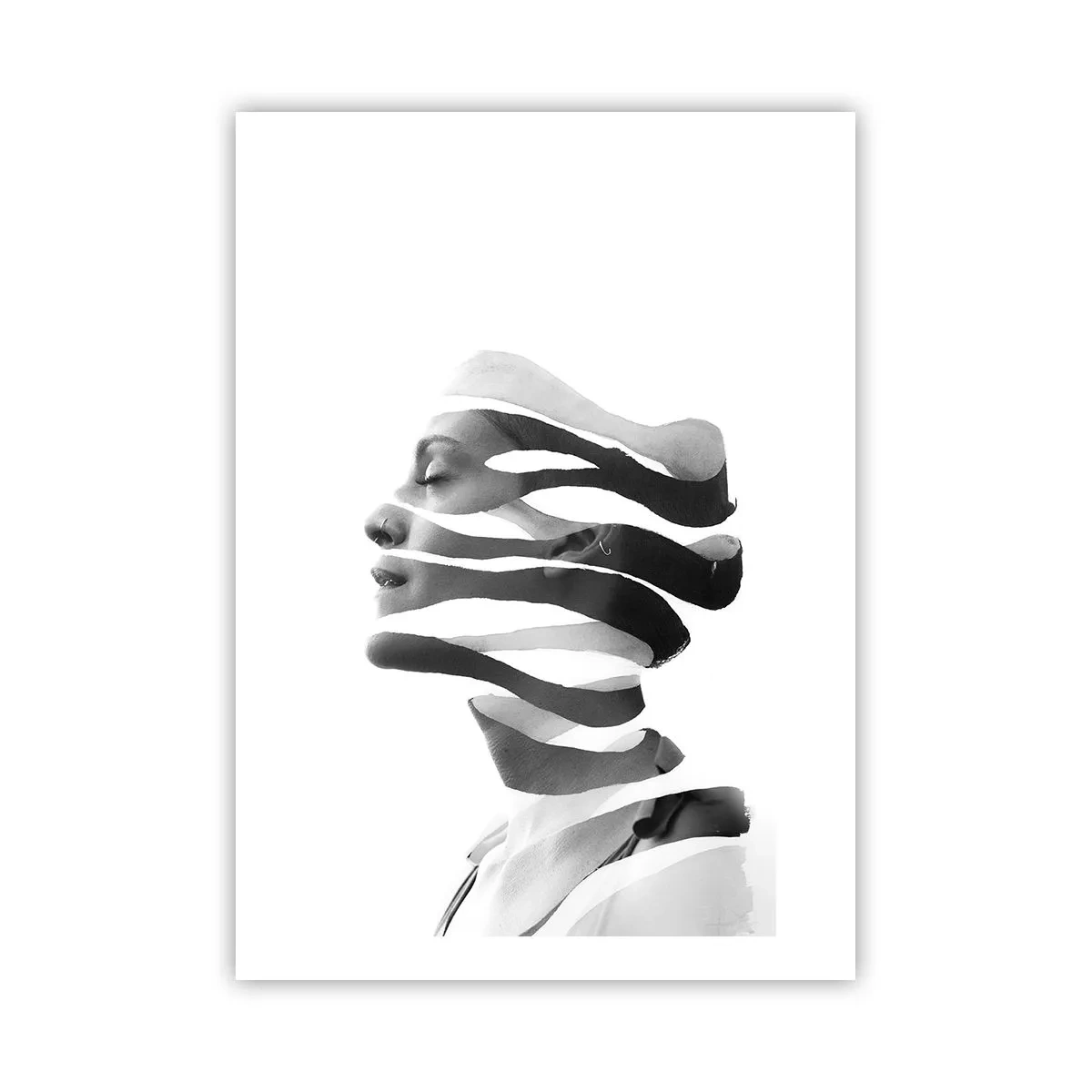 Poster - Schwarz-Weiß-Porträt einer Frau im minimalistischen Stil - 50x70cm - Surreales Porträt - Moderne Wanddekoration für Wohnzimmer und Schlafzimmer ARTTOR