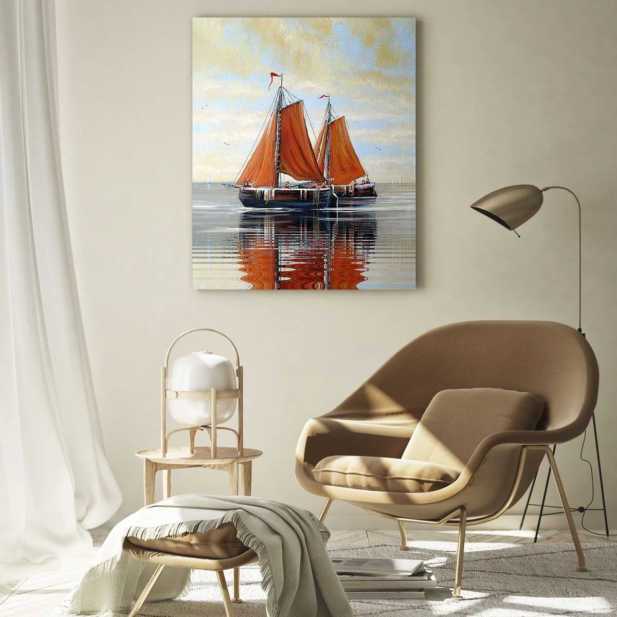 Glasbild - Bild auf glas - Zweimast-Segelboote in ruhigem Wasser - 80x120cm - Hey, Segel, Matrose ... - Moderne Wanddekoration für Wohnzimmer und Schlafzimmer ARTTOR