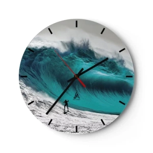 Wanduhr - Glasuhr - Ein Surfer vor einer riesigen türkisfarbenen Welle - 30x30cm - Herausforderung angenommen - Moderne Wanddekoration für Wohnzimmer, Küche und Schlafzimmer ARTTOR