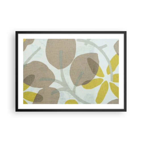 Poster in einem schwarzem Rahmen - Abstrakte Blätter in Beige- und Gelbtönen - 70x50cm - Komposition in voller Sonne - Moderne Wanddekoration für Wohnzimmer und Schlafzimmer ARTTOR