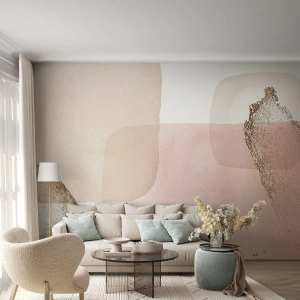 Fototapete Standard Eco - Abstrakte Pastellformen mit zartem Goldakzent - 100x70cm - Ein Blick durch die Farbe - Moderne Wanddekoration für Wohnzimmer und Schlafzimmer ARTTOR