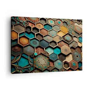 Bild auf Leinwand - Leinwandbild - Bunte Ornamente in sechseckigen Mustern - 70x50cm - Arabische Ornamente – Variation - Moderne Wanddekoration für Wohnzimmer und Schlafzimmer ARTTOR