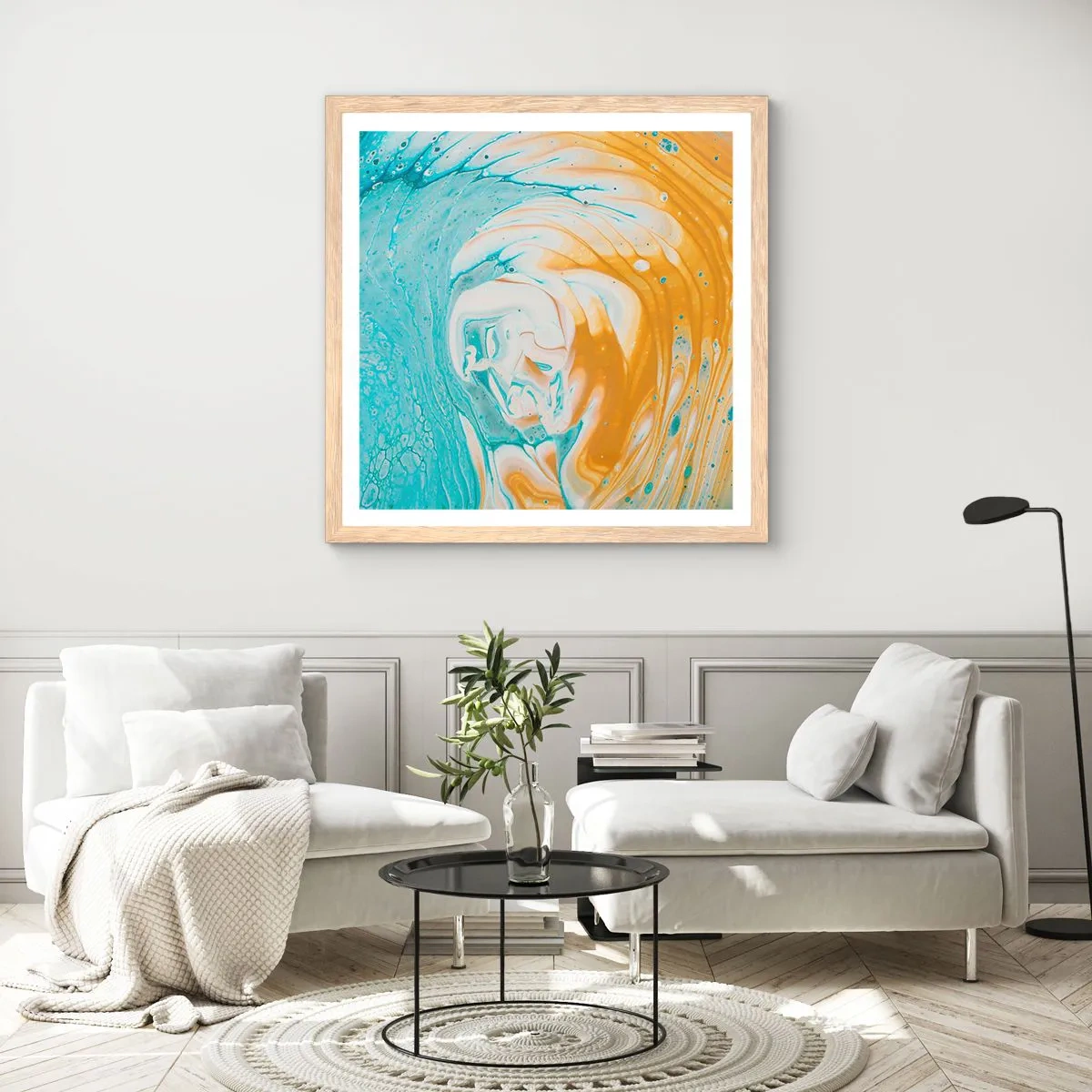 Poster in einem Rahmen aus heller Eiche - Pastellwirbel - 60x60 cm