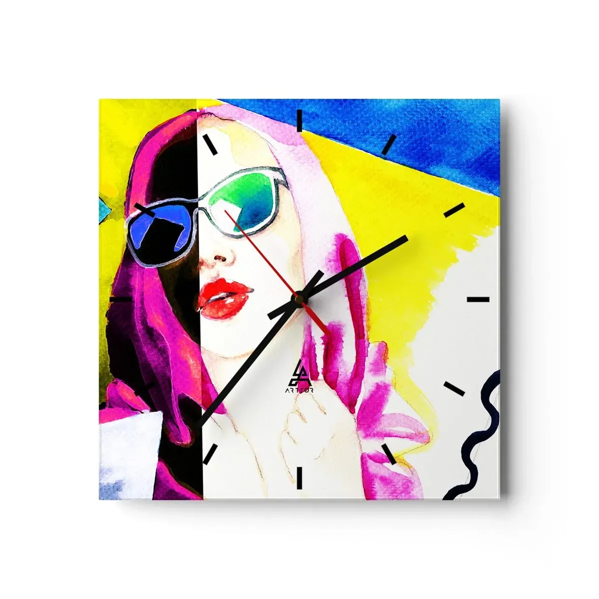 Wanduhr - Glasuhr - Buntes Porträt einer Frau mit Sonnenbrille - 30x30cm - Ich bin nicht weiß und ich bin nicht schwarz - Moderne Wanddekoration für Wohnzimmer und Schlafzimmer ARTTOR