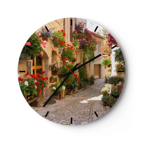 Wanduhr - Glasuhr - In der Flut Blumen - 40x40 cm