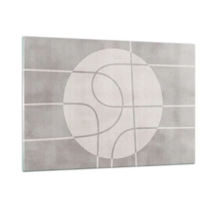 Glasbild - Bild auf glas - Beige Linien und Kreise bilden eine geometrische Komposition - 120x80cm - Kreisförmig und geradeaus - Moderne Wanddekoration für Wohnzimmer und Schlafzimmer ARTTOR