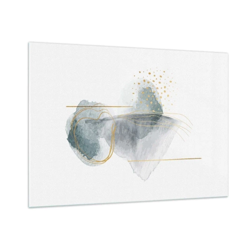 Glasbild - Bild auf glas - Eine abstrakte Komposition aus Grau mit goldenen Akzenten - 100x70cm - Über das Verhältnis von Grau und Gold - Moderne Wanddekoration für Wohnzimmer und Schlafzimmer ARTTOR