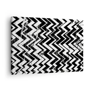 Bild auf Leinwand - Leinwandbild - Schwarz-weißes Zickzack-Muster mit kunstvollen Abschürfungen - 70x50cm - Zick-weiß, Zack-schwarz - Moderne Wanddekoration für Wohnzimmer und Schlafzimmer ARTTOR