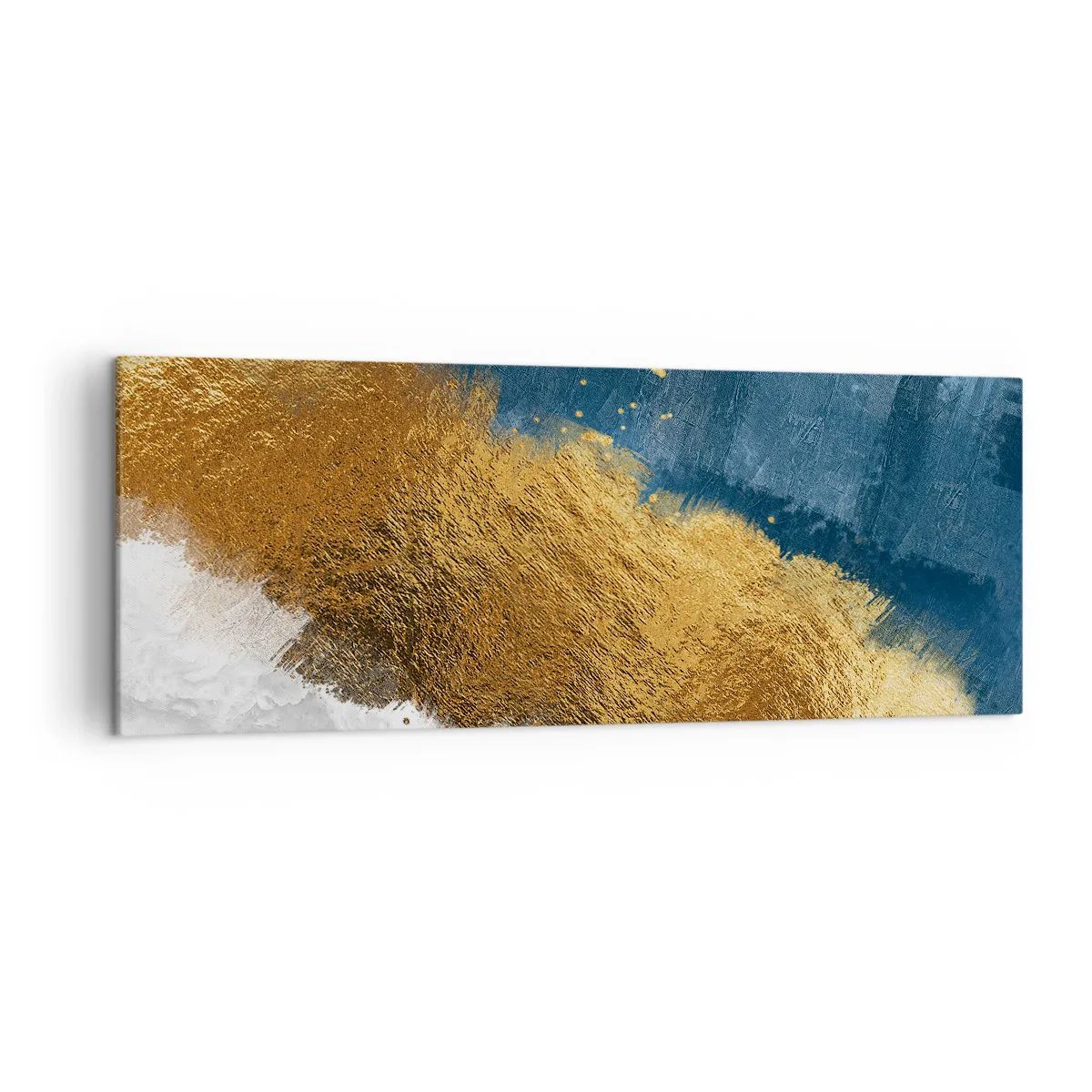 Bild auf Leinwand - Leinwandbild - Eine abstrakte Komposition in Gold-, Blau- und Weißtönen. - 140x50cm - Farben des Sommers - Moderne Wanddekoration für Wohnzimmer und Schlafzimmer ARTTOR