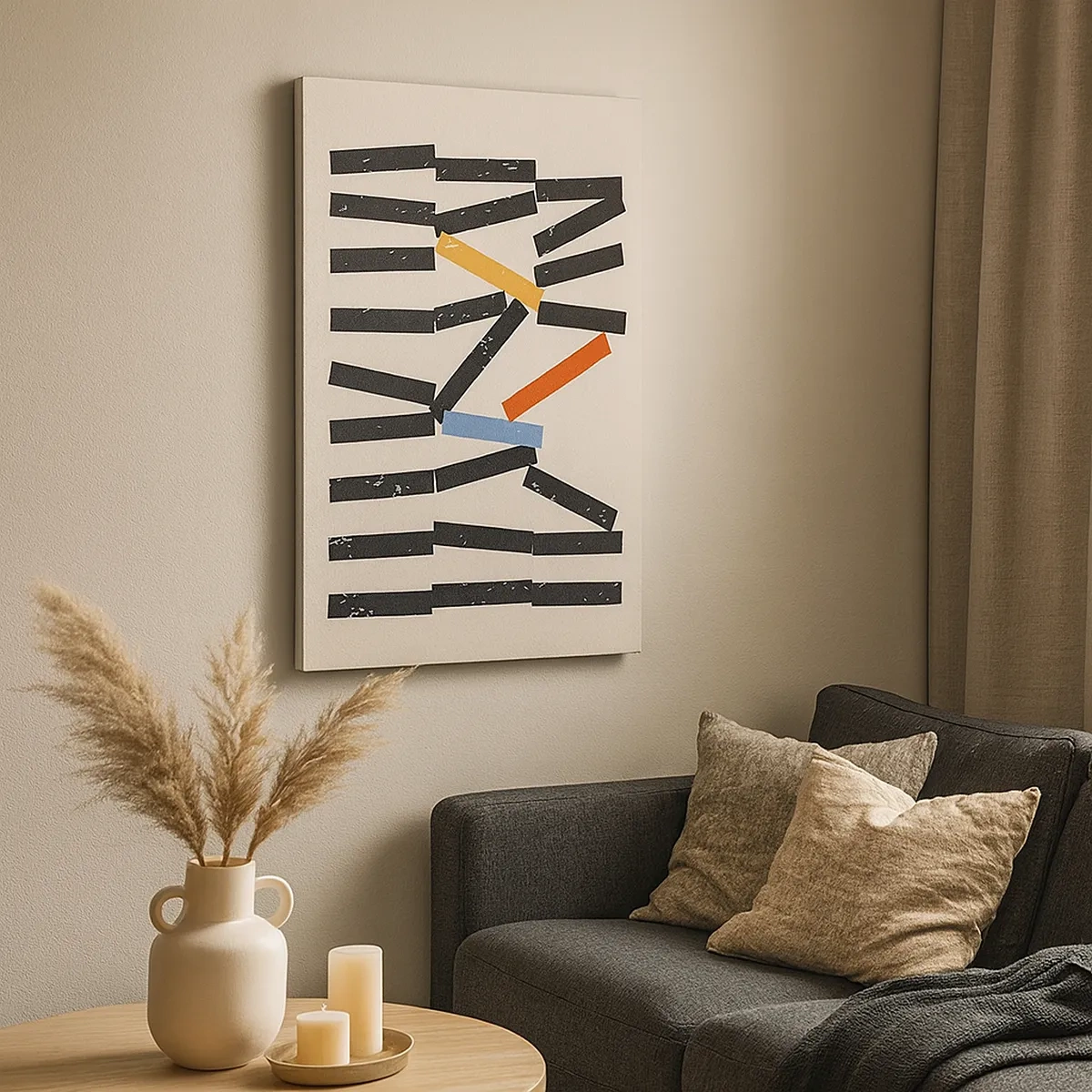 Bild auf Leinwand - Leinwandbild - Abstrakte Komposition mit farbigen und schwarzen Rechtecken - 50x70cm - Domino – Komposition - Moderne Wanddekoration für Wohnzimmer und Schlafzimmer ARTTOR