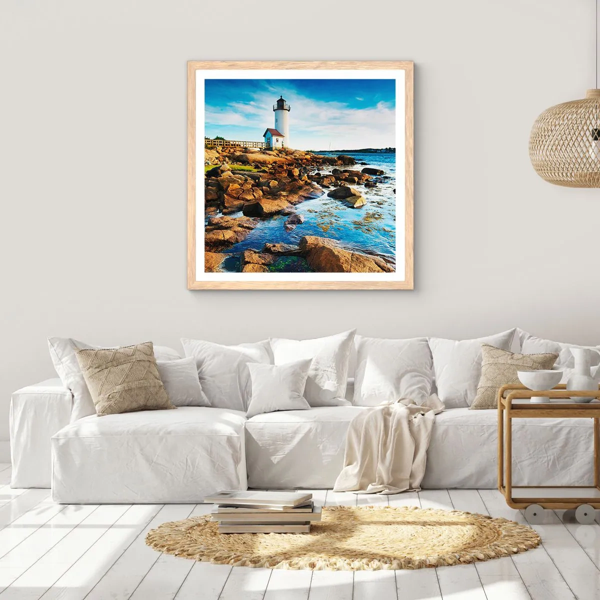 Poster in einem Rahmen aus heller Eiche - Komm glücklich zurück, ich warte - 40x40 cm