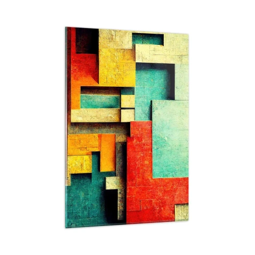 Glasbild - Bild auf glas - Abstrakte geometrische Formen in leuchtenden Farben - 80x120cm - Festival der rechten Winkel - Moderne Wanddekoration für Wohnzimmer und Schlafzimmer ARTTOR