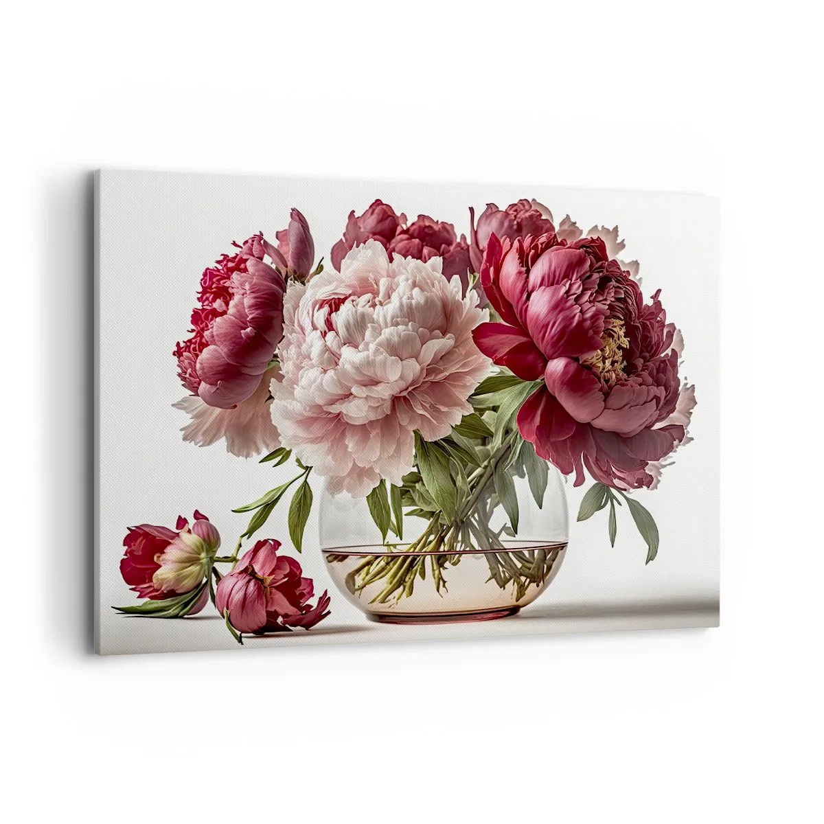 Bild auf Leinwand - Leinwandbild - Ein Strauß Pfingstrosen in Rosa- und Rottönen - 120x80cm - In voller Schönheit - Moderne Wanddekoration für Wohnzimmer und Schlafzimmer ARTTOR