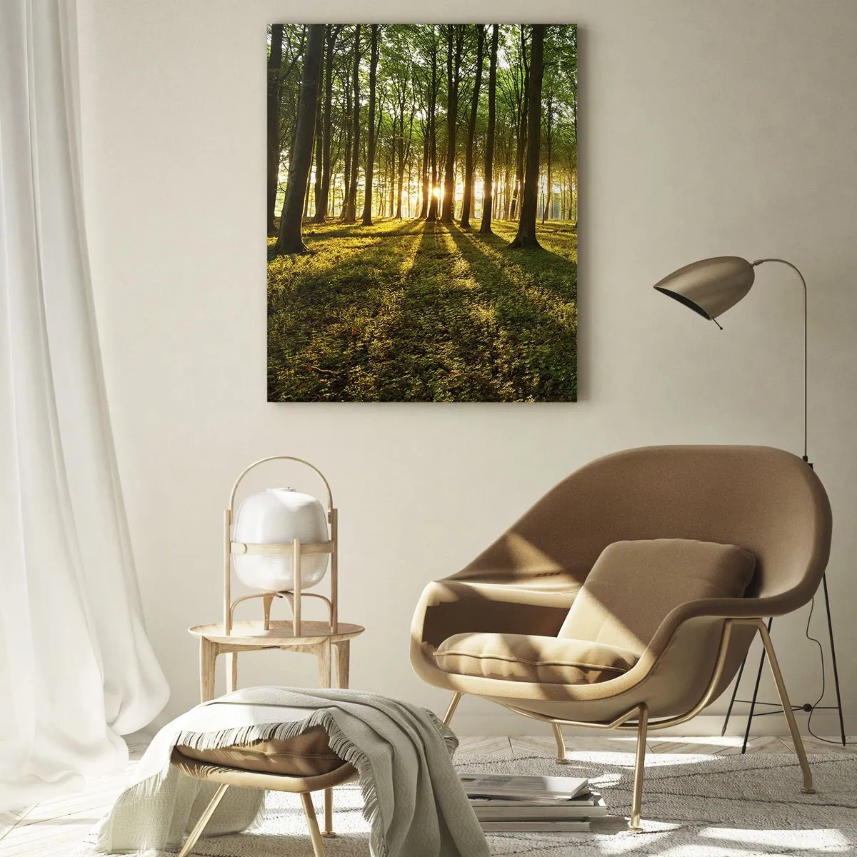 Glasbild - Bild auf glas - Die untergehende Sonne im Laubwald - 80x120cm - Alle Frühlingsfotografie - Moderne Wanddekoration für Wohnzimmer und Schlafzimmer ARTTOR
