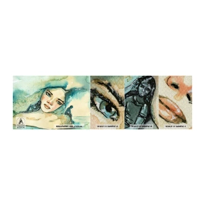 Fototapeten Muster Premium Sand - Bin ich blau? - Abstraktion, Das Gesicht einer Frau, Malerei - 100x30 cm