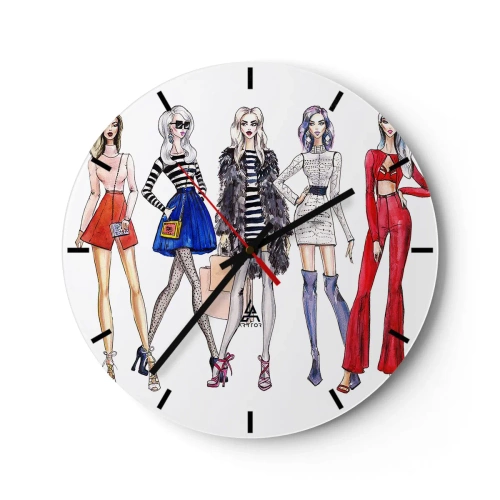 Wanduhr - Glasuhr - Modische Frauen in stylischen Outfits - 30x30cm - Jede Woche Fashion Week - Moderne Wanddekoration für Wohnzimmer, Küche und Schlafzimmer ARTTOR