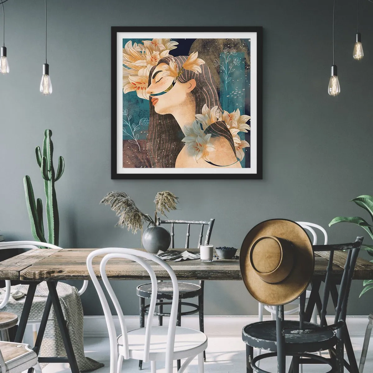 Poster in einem schwarzem Rahmen - Ein Märchen über eine Prinzessin mit Lilien - 40x40 cm