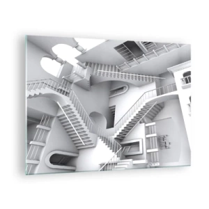 Glasbild - Bild auf glas - Ein Treppenlabyrinth in einem surrealen Raum - 70x50cm - Die Paradoxien des Weltraums - Moderne Wanddekoration für Wohnzimmer und Schlafzimmer ARTTOR