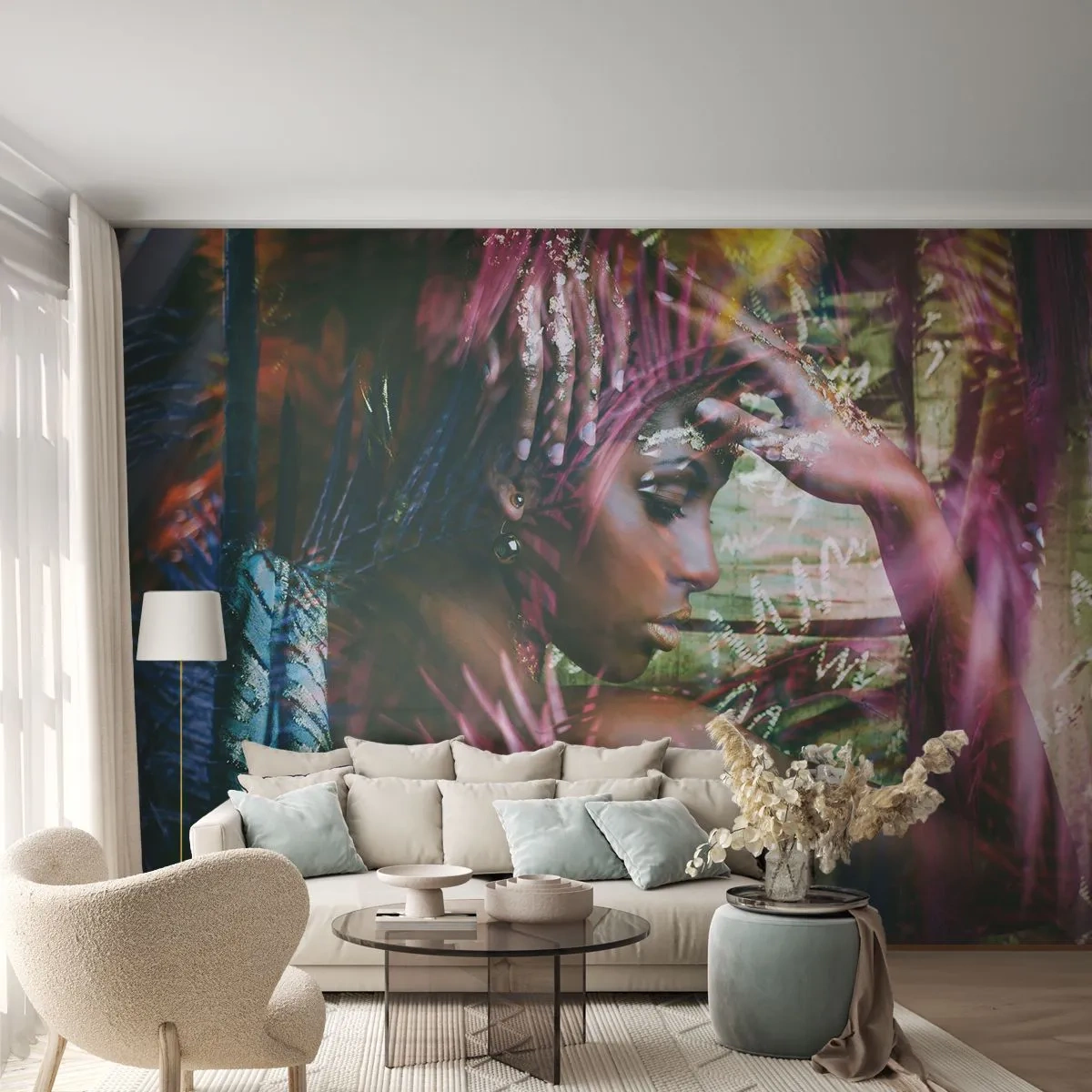 Selbstklebende Fototapete Deluxe Sticker - Mutter Natur im Dschungel - Frau, Afrika, Afrika - 500x350 cm