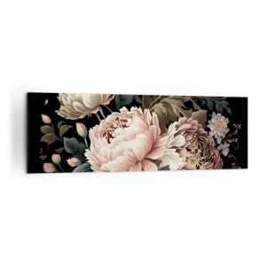 Bild auf Leinwand - Leinwandbild - Ein Strauß rosa Blumen und Schmetterlinge auf schwarzem Hintergrund - 160x50cm - Im Barockstil - Moderne Wanddekoration für Wohnzimmer und Schlafzimmer ARTTOR