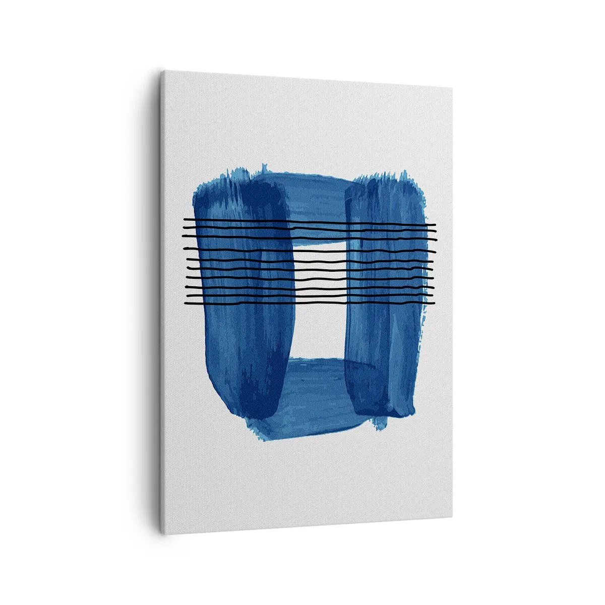 Bild auf Leinwand - Leinwandbild - Abstraktes Muster in Blautönen mit schwarzen Linien - 50x70cm - Blaue und schwarze Komposition - Moderne Wanddekoration für Wohnzimmer und Schlafzimmer ARTTOR
