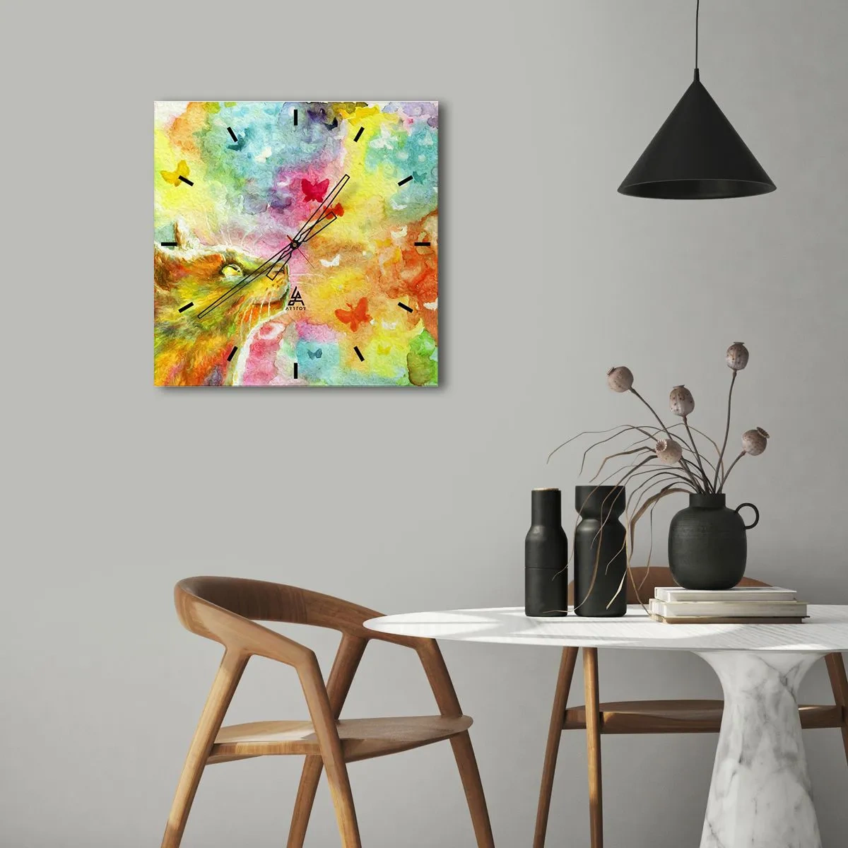 Wanduhr - Glasuhr - Baju-baju im Katzenparadies - 40x40 cm