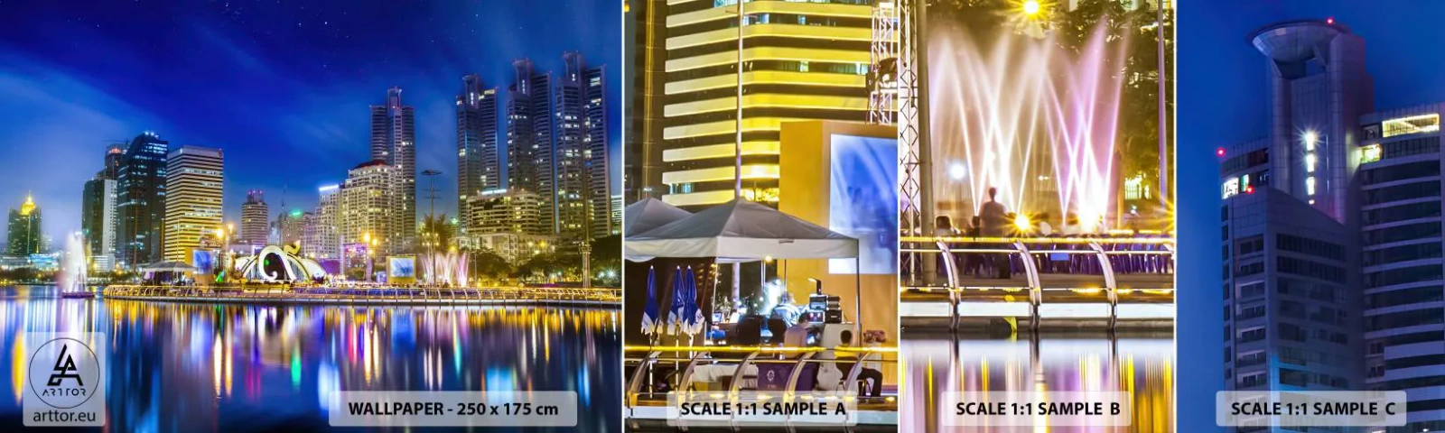 Fototapetenmuster Standard Eco - Metropolis bei Regenbogennacht - Stadt, Bangkok, Die Architektur - 100x30 cm