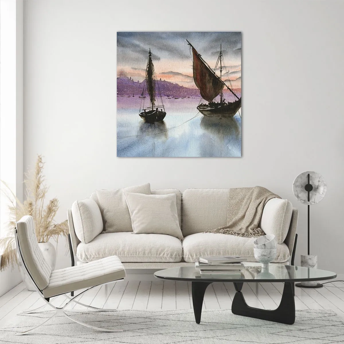 Glasbild - Bild auf glas - Abend am Hafen - 60x60 cm