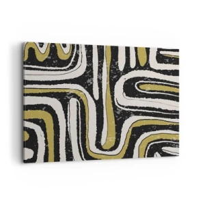 Bild auf Leinwand - Leinwandbild - Abstraktes Muster in Schwarz, Weiß und Gold - 100x70cm - Komposition: Straßen und Gassen - Moderne Wanddekoration für Wohnzimmer und Schlafzimmer ARTTOR