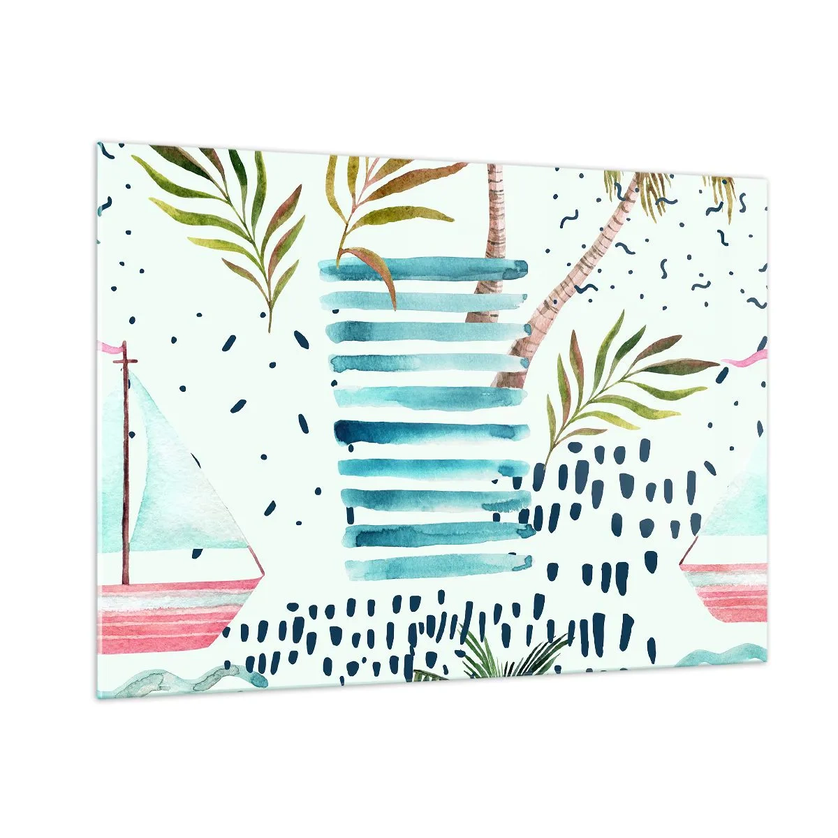 Glasbild - Bild auf glas - Urlaub unter Palmen - 100x70cm - Urlaub unter Palmen - Moderne Wanddekoration für Wohnzimmer und Schlafzimmer ARTTOR