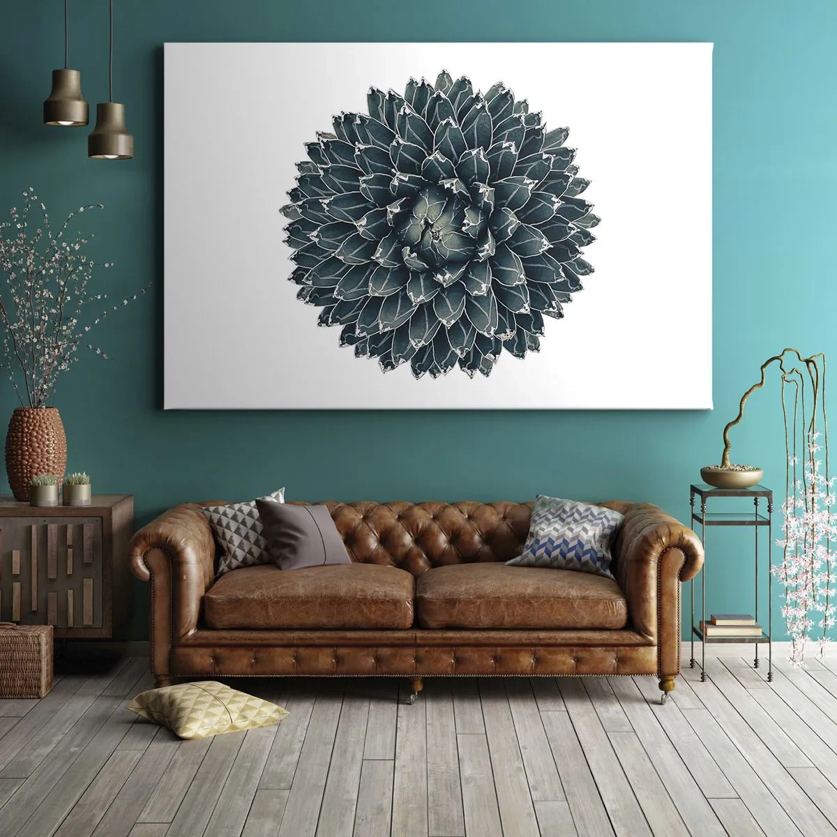 Bild auf Leinwand - Leinwandbild - Symmetrische Sukkulente auf weißem Hintergrund - 70x50cm - Stern der Wüste - Moderne Wanddekoration für Wohnzimmer und Schlafzimmer ARTTOR