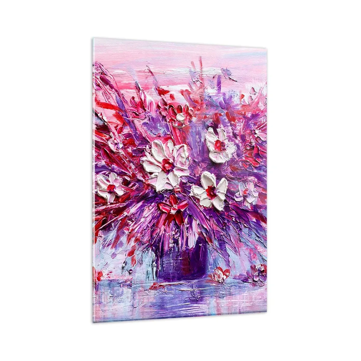 Glasbild - Bild auf glas - Ein bunter Blumenstrauß in Rosa- und Lilatönen - 80x120cm - Unschuld und Leidenschaft - Moderne Wanddekoration für Wohnzimmer und Schlafzimmer ARTTOR