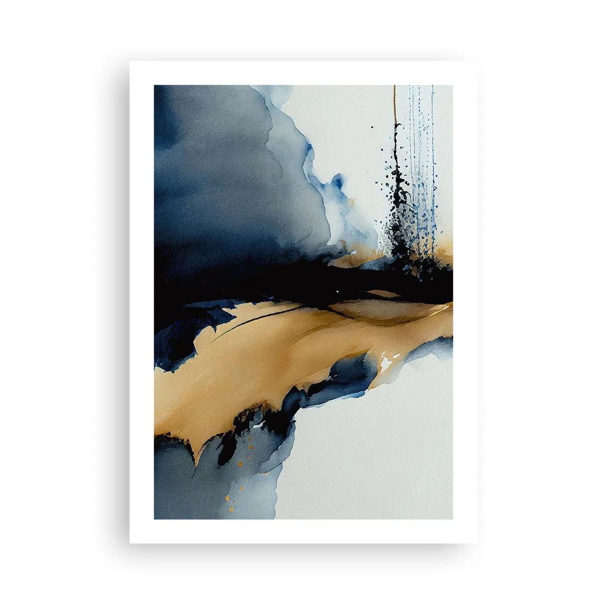 Poster - Eine abstrakte Komposition in Marineblau- und Goldtönen - 50x70cm - Hinter dem Vorhang - Moderne Wanddekoration für Wohnzimmer und Schlafzimmer ARTTOR