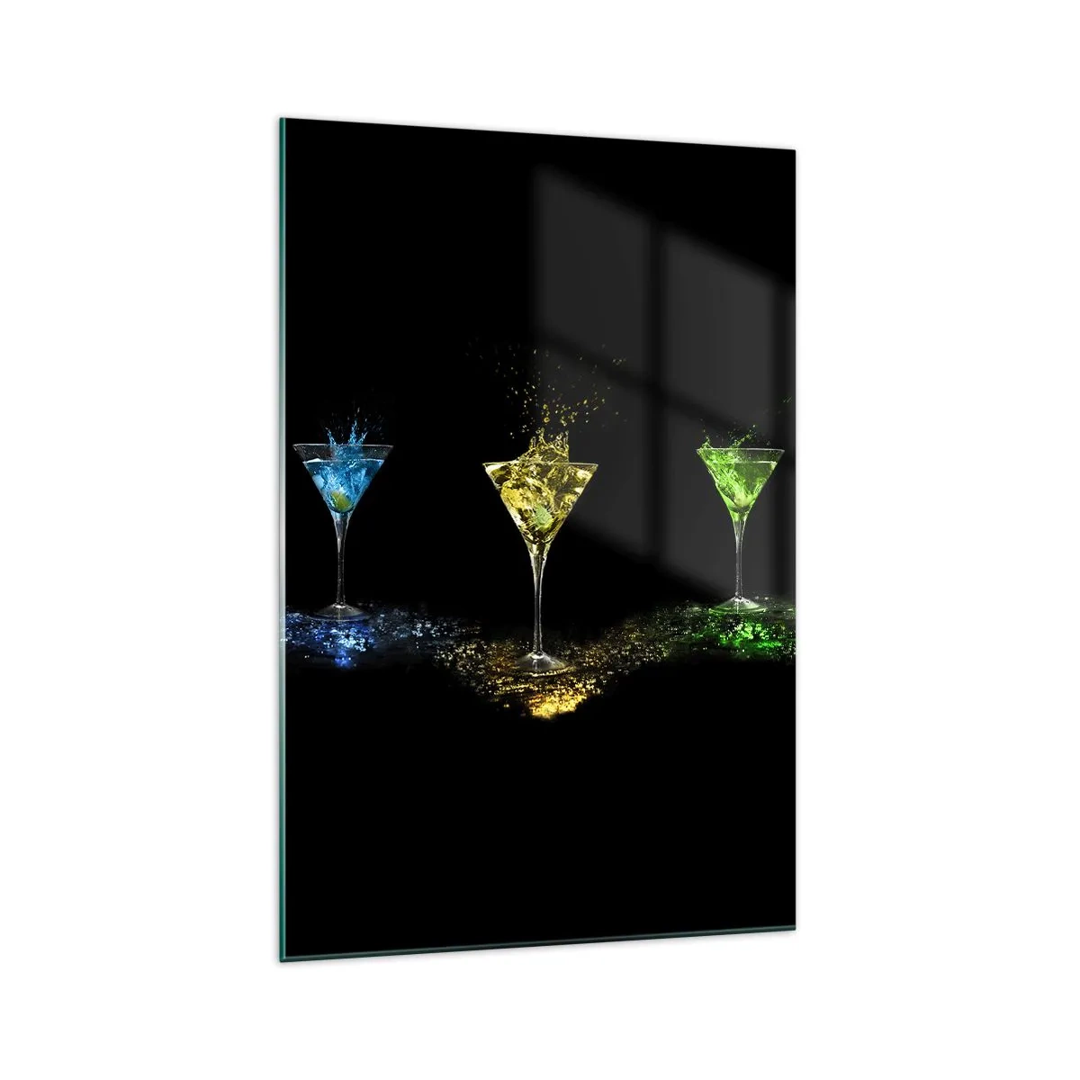 Glasbild - Bild auf glas - Bunte Cocktails in Gläsern auf schwarzem Hintergrund - 70x100cm - Farben der Freude in Kristallglas - Moderne Wanddekoration für Wohnzimmer und Schlafzimmer ARTTOR